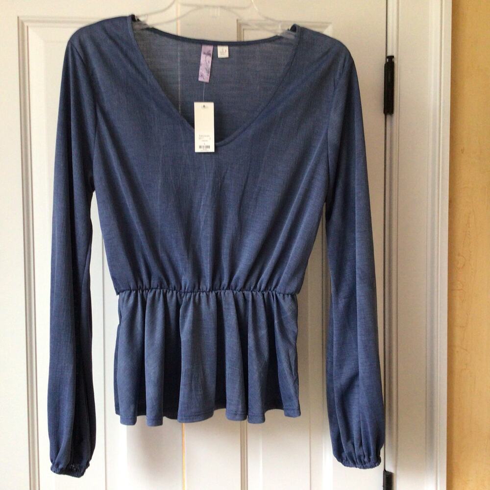 Alya by Francesca's V-Neck Peplum Top Sz L